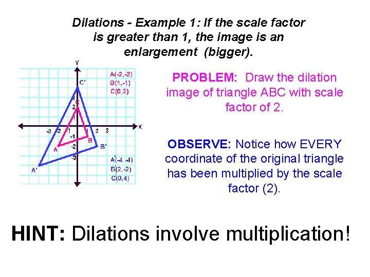 Dilations - Example 1: If the scale factor is greater than 1, the image