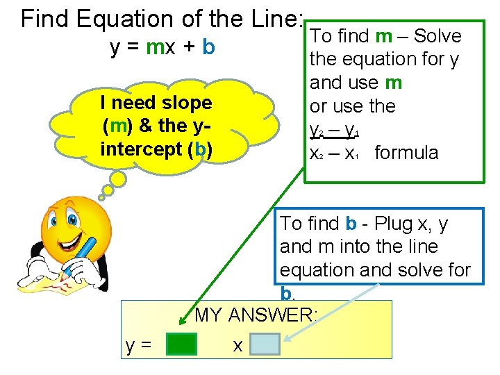 Find Equation of the Line: y = mx + b I need slope (m)