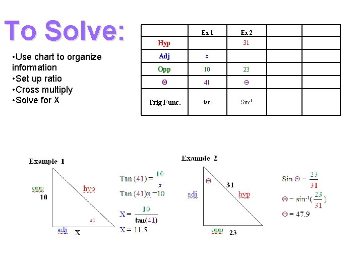 To Solve: • Use chart to organize information • Set up ratio • Cross