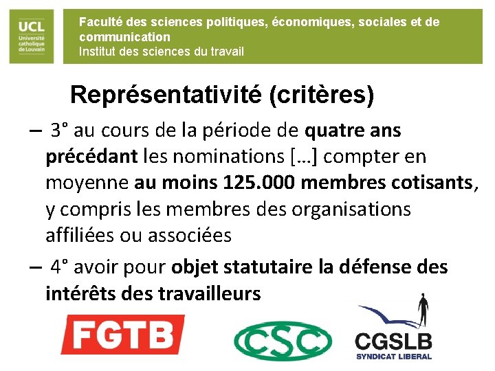 Faculté des sciences politiques, économiques, sociales et de communication Institut des sciences du travail