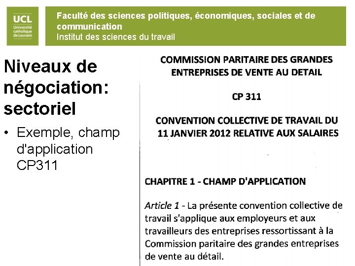 Faculté des sciences politiques, économiques, sociales et de communication Institut des sciences du travail