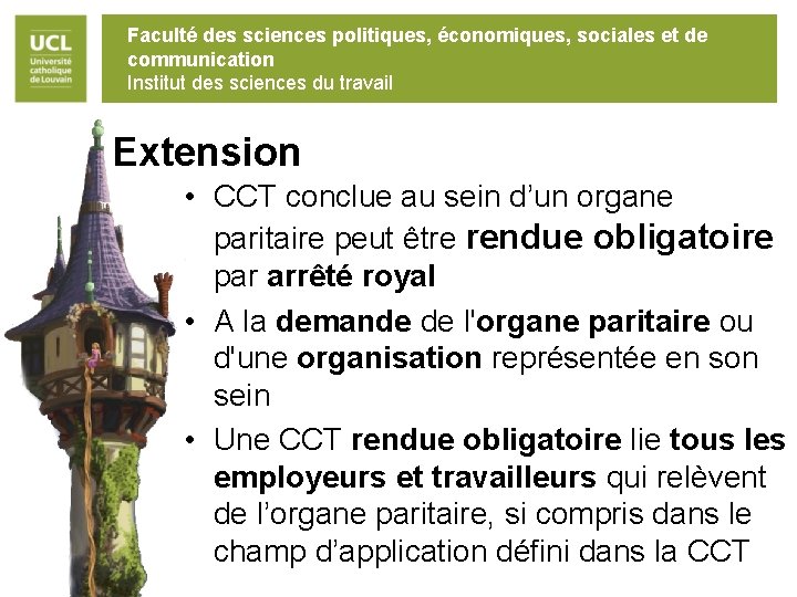 Faculté des sciences politiques, économiques, sociales et de communication Institut des sciences du travail