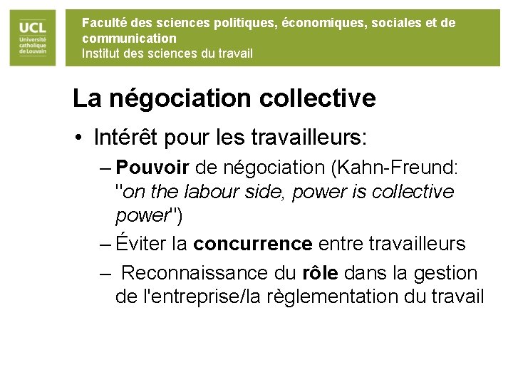 Faculté des sciences politiques, économiques, sociales et de communication Institut des sciences du travail