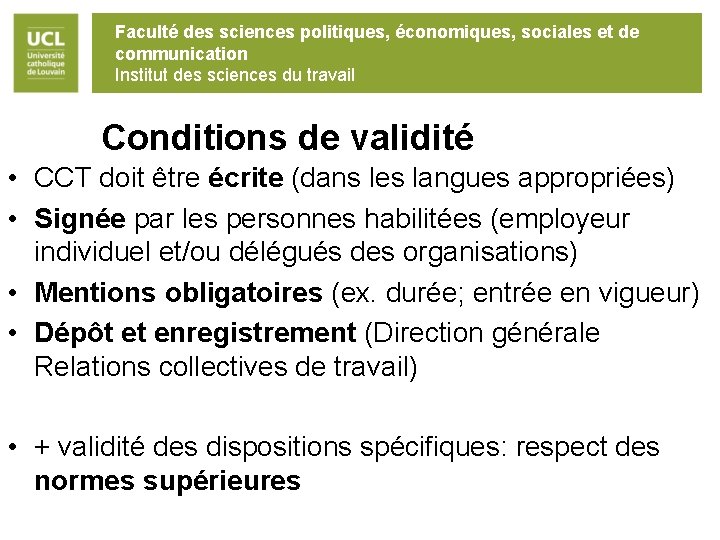 Faculté des sciences politiques, économiques, sociales et de communication Institut des sciences du travail