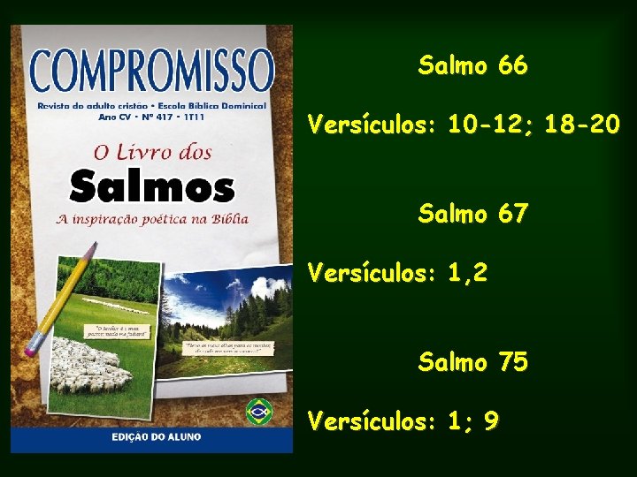 Salmo 66 Versículos: 10 -12; 18 -20 Salmo 67 Versículos: 1, 2 Salmo 75