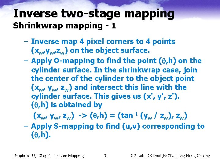 Inverse Texture Mapping Chapter 4 Texture Mapping Reading Angels Interactive computer