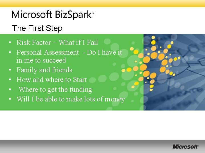 The First Step • Risk Factor – What if I Fail • Personal Assessment