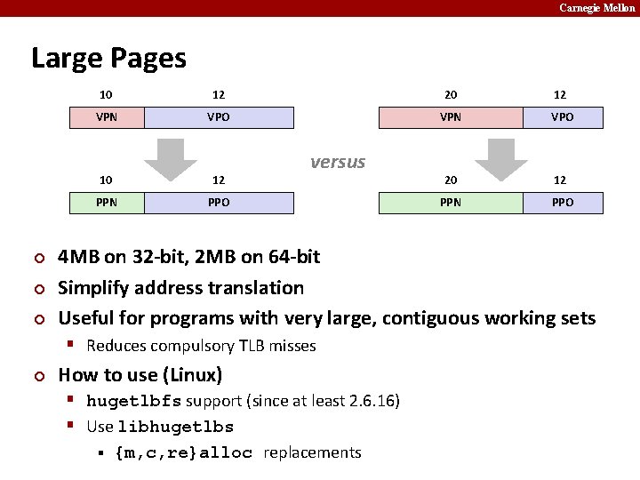 Carnegie Mellon Large Pages ¢ ¢ ¢ 10 12 20 12 VPN VPO 20