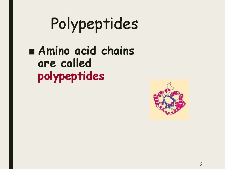 Polypeptides ■ Amino acid chains are called polypeptides 6 