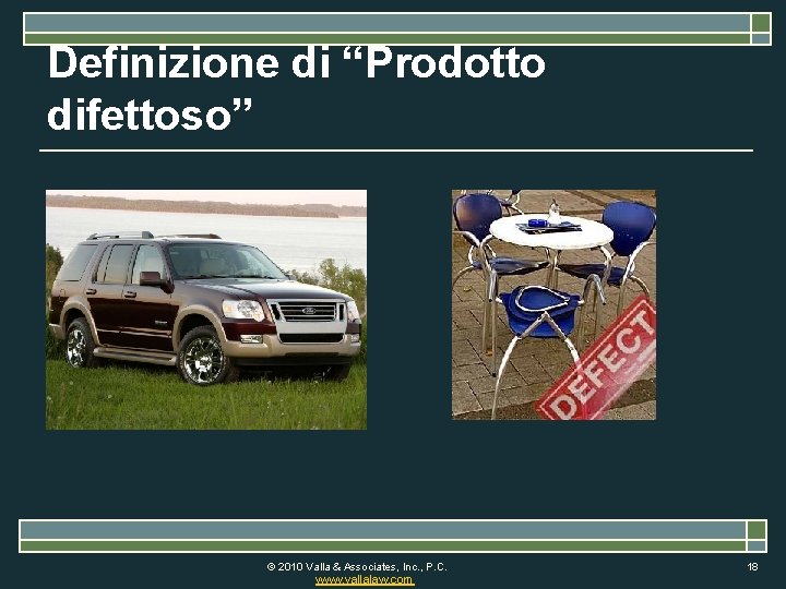 Definizione di “Prodotto difettoso” © 2010 Valla & Associates, Inc. , P. C. www.