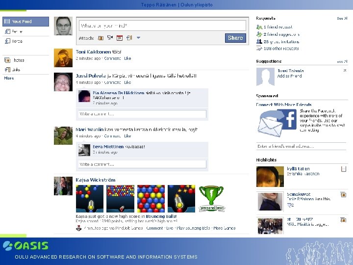 Teppo Räisänen | Oulun yliopisto Facebook § Automated aggregation of information from friends’ interactions