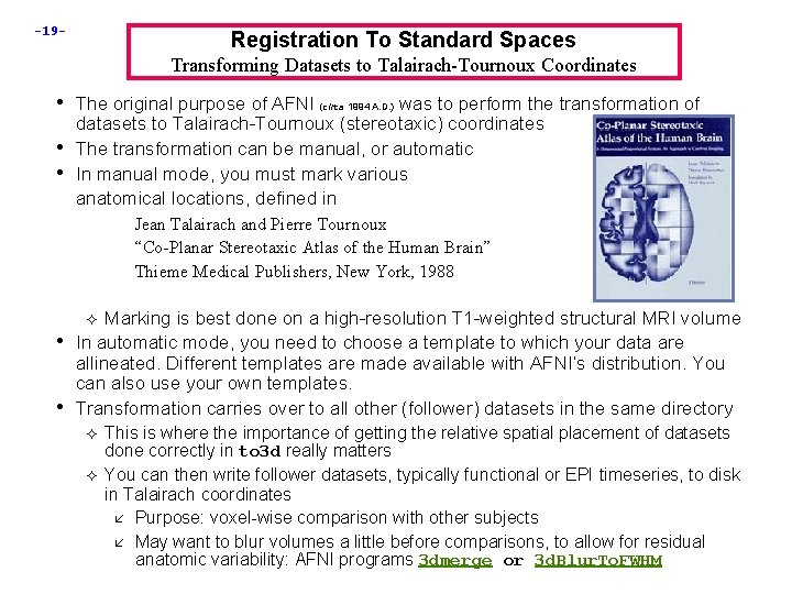 -19 - Registration To Standard Spaces Transforming Datasets to Talairach-Tournoux Coordinates • The original