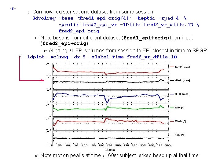 -6 - Can now register second dataset from same session: 3 dvolreg -base ‘fred