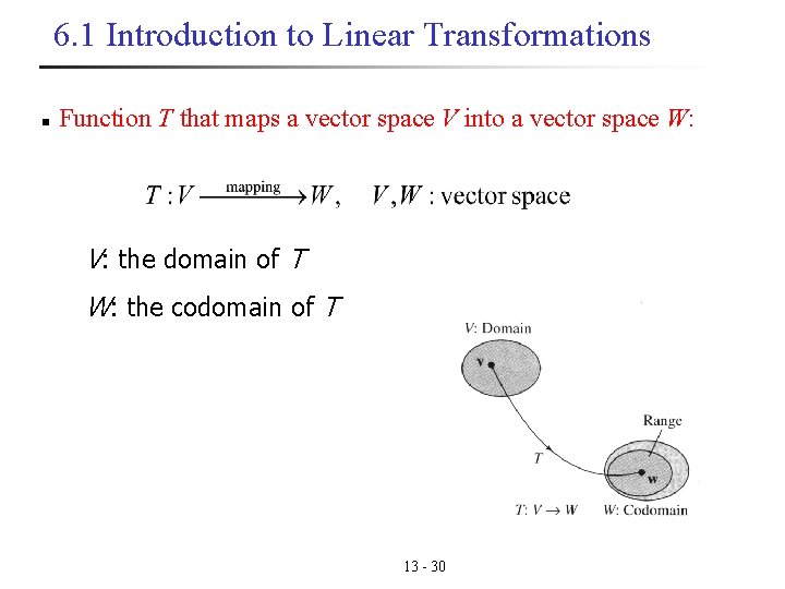 6. 1 Introduction to Linear Transformations n Function T that maps a vector space