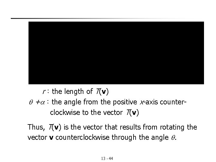 r：the length of T(v) + ：the angle from the positive x-axis counterclockwise to the