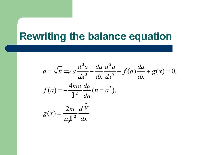 Rewriting the balance equation 