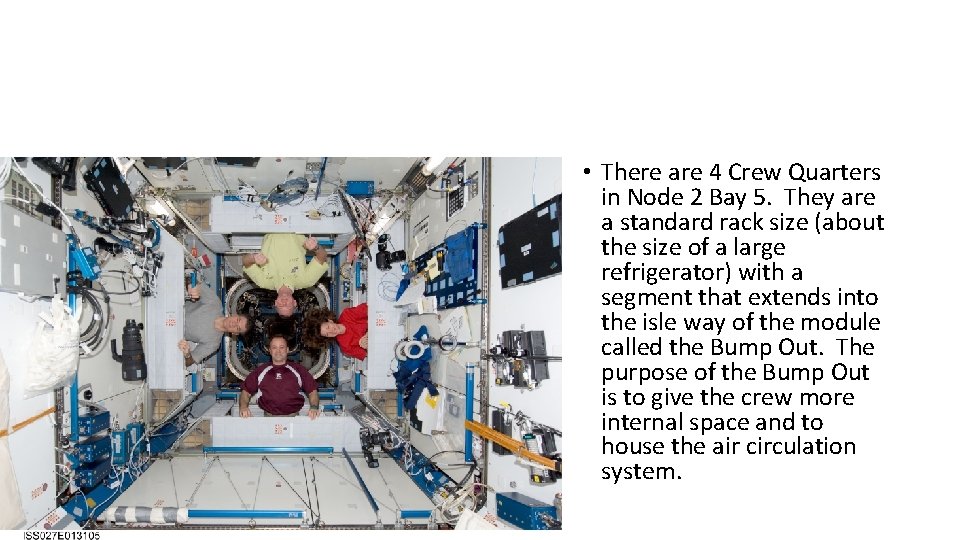  • There are 4 Crew Quarters in Node 2 Bay 5. They are