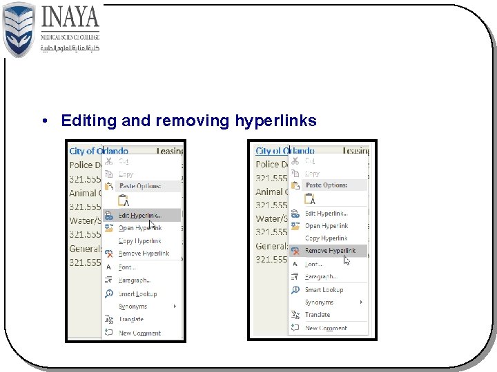  • Editing and removing hyperlinks 
