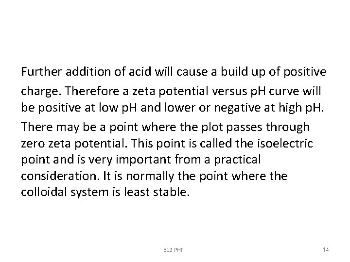 Further addition of acid will cause a build up of positive charge. Therefore a