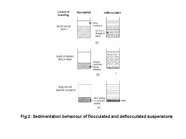 Fig 2: Sedimentation behaviour of flocculated and deflocculated suspensions 