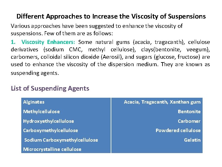 Different Approaches to Increase the Viscosity of Suspensions Various approaches have been suggested to