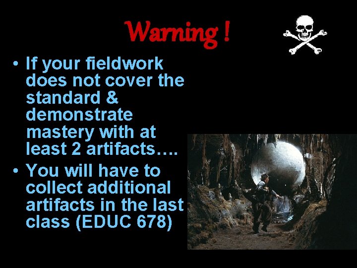 Warning ! • If your fieldwork does not cover the standard & demonstrate mastery