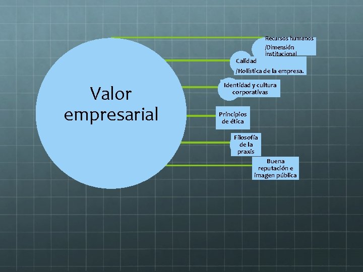 Recursos humanos /Dimensión institucional Calidad /Holística de la empresa. Valor empresarial Identidad y cultura