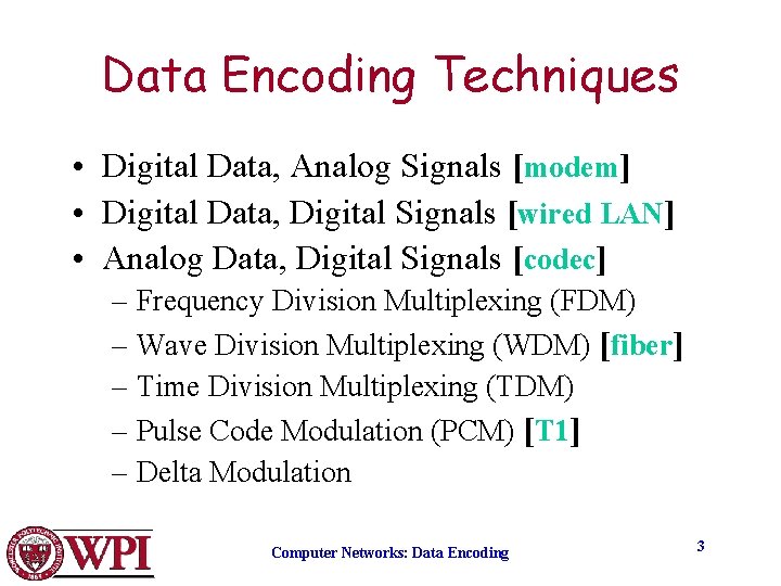 Data Encoding Techniques • Digital Data, Analog Signals [modem] • Digital Data, Digital Signals