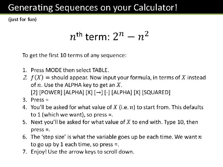 Generating Sequences on your Calculator! (just for fun) 
