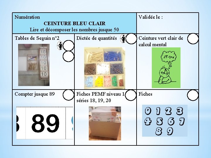 Numération Validée le : CEINTURE BLEU CLAIR Lire et décomposer les nombres jusque 50