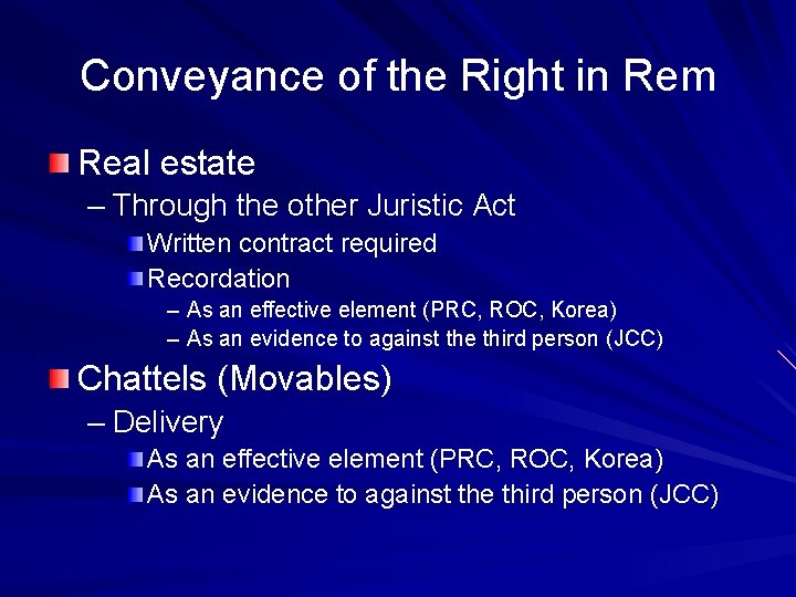 Conveyance of the Right in Rem Real estate – Through the other Juristic Act Conveyance of the Right in Rem Real estate – Through the other Juristic Act