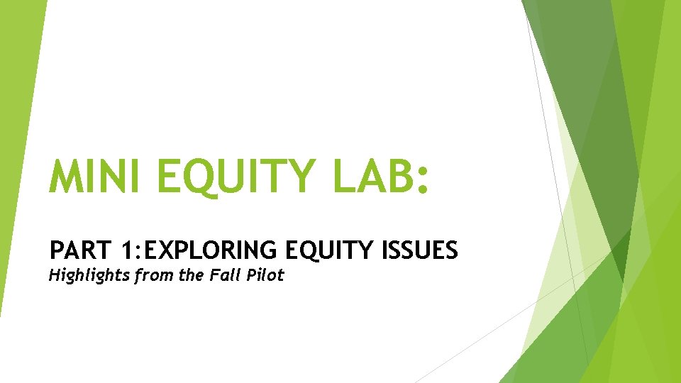 MINI EQUITY LAB: PART 1: EXPLORING EQUITY ISSUES Highlights from the Fall Pilot 