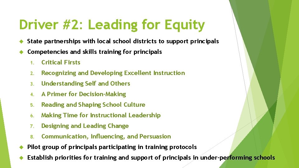 Driver #2: Leading for Equity State partnerships with local school districts to support principals