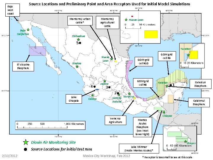 Source Locations and Preliminary Point and Area Receptors Used for Initial Model Simulations Baja