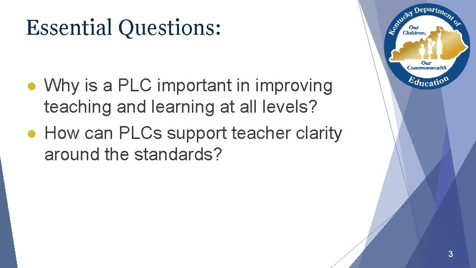 Essential Questions: ● Why is a PLC important in improving teaching and learning at