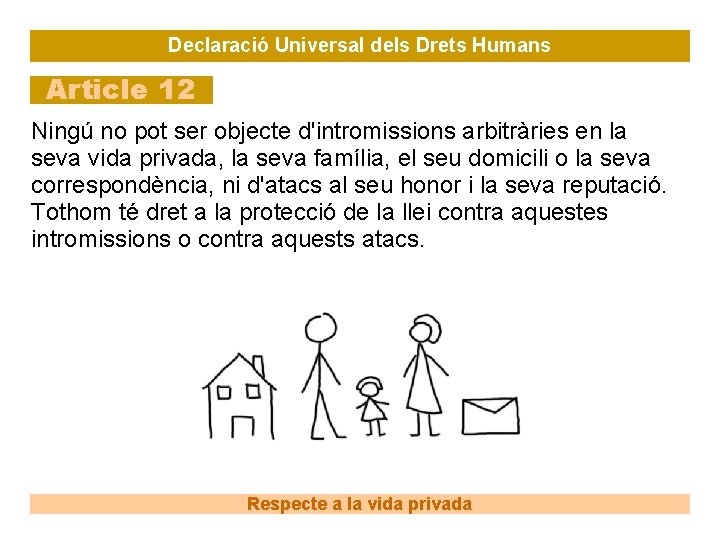 Declaració Universal dels Drets Humans Article 12 Ningú no pot ser objecte d'intromissions arbitràries