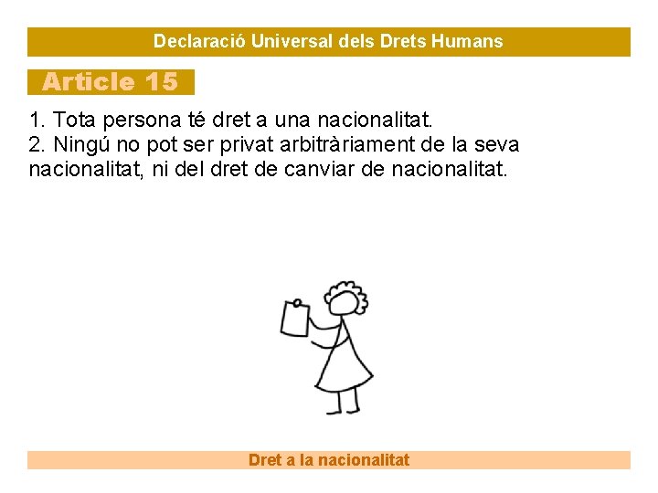 Declaració Universal dels Drets Humans Article 15 1. Tota persona té dret a una