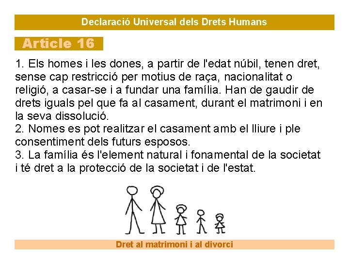 Declaració Universal dels Drets Humans Article 16 1. Els homes i les dones, a