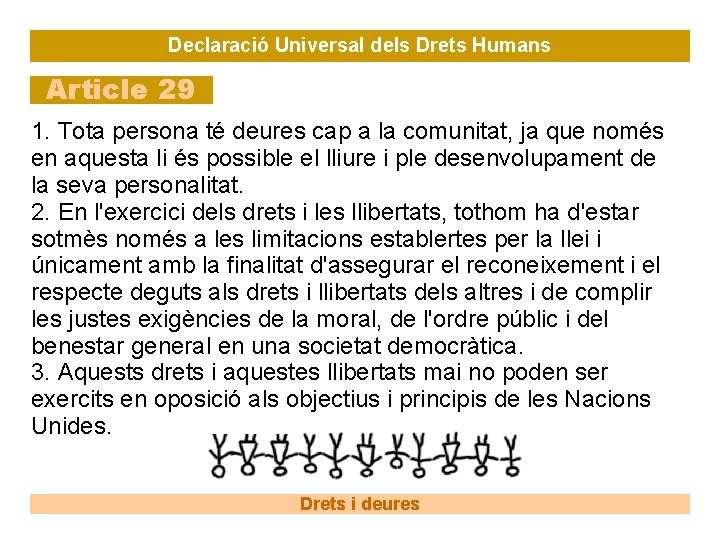 Declaració Universal dels Drets Humans Article 29 1. Tota persona té deures cap a