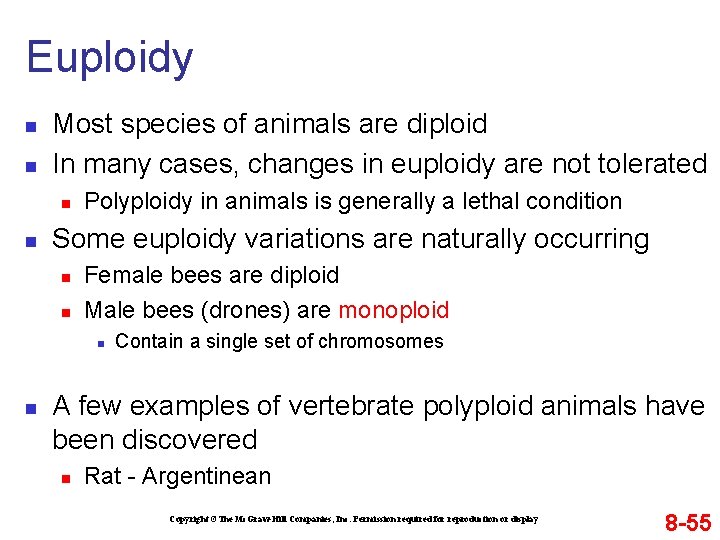 Euploidy n n Most species of animals are diploid In many cases, changes in