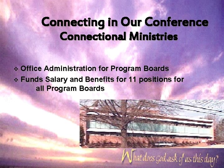 Connecting in Our Conference Connectional Ministries Office Administration for Program Boards v Funds Salary