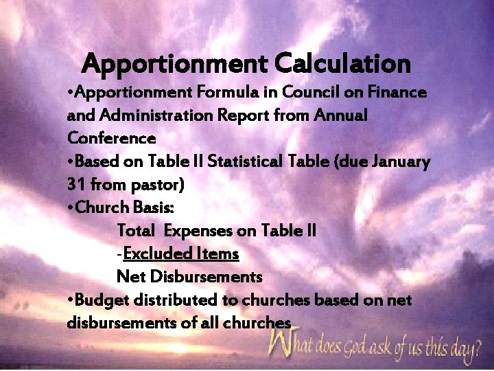 Apportionment Calculation • Apportionment Formula in Council on Finance and Administration Report from Annual