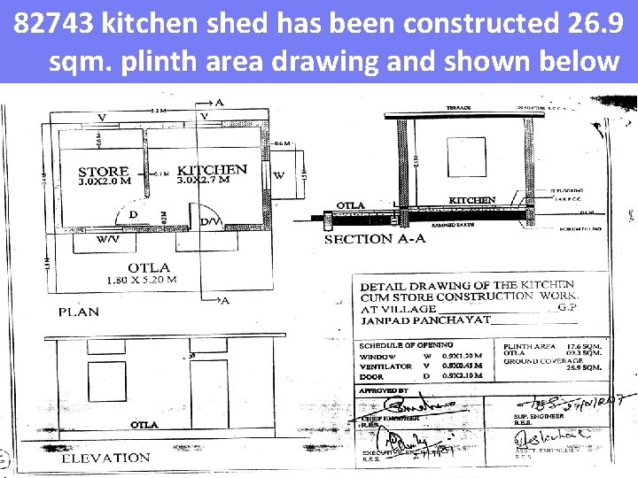 82743 kitchen shed has been constructed 26. 9 sqm. plinth area drawing and shown