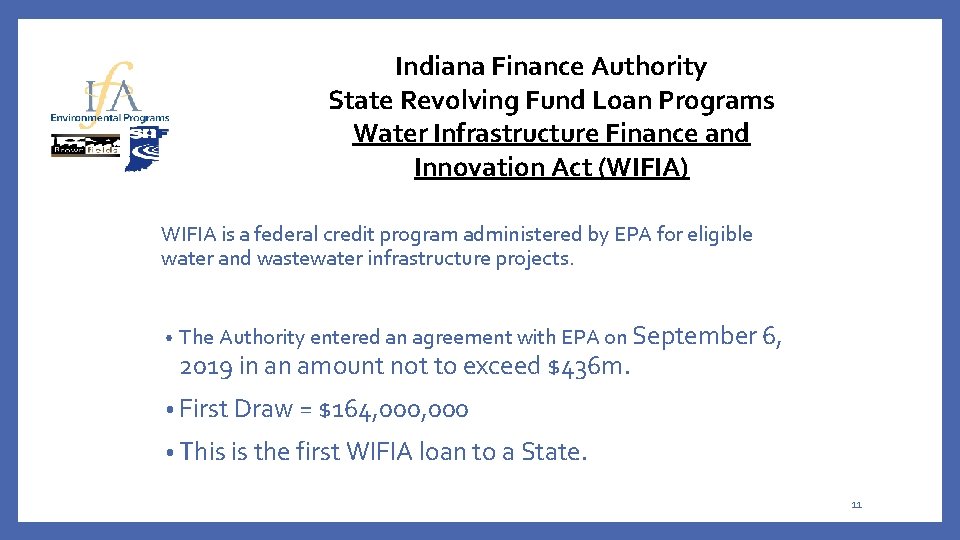 Indiana Finance Authority State Revolving Fund Loan Programs Water Infrastructure Finance and Innovation Act