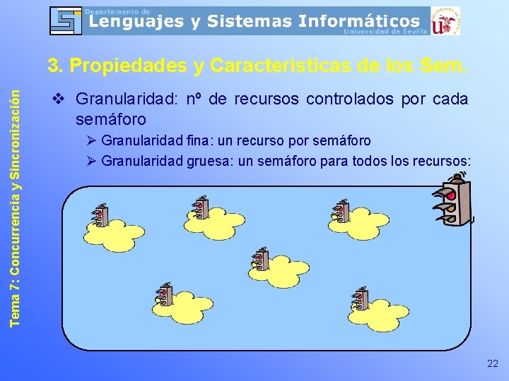 Tema 7: Concurrencia y Sincronización 3. Propiedades y Características de los Sem. v Granularidad: