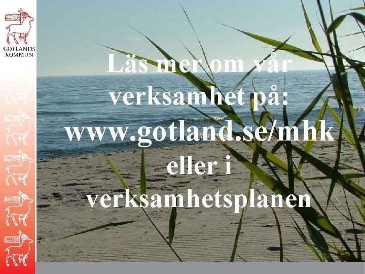 Läs mer om vår verksamhet på: www. gotland. se/mhk eller i verksamhetsplanen 