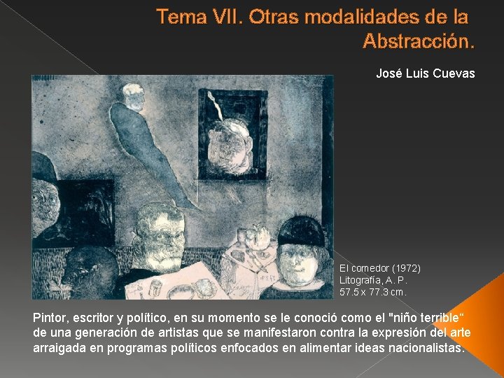 Tema VII. Otras modalidades de la Abstracción. José Luis Cuevas El comedor (1972) Litografía,