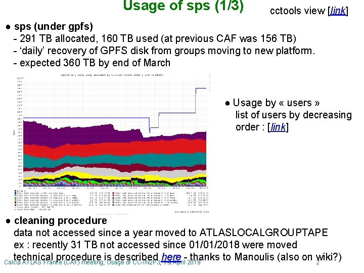 Usage of sps (1/3) cctools view [link] ● sps (under gpfs) - 291 TB