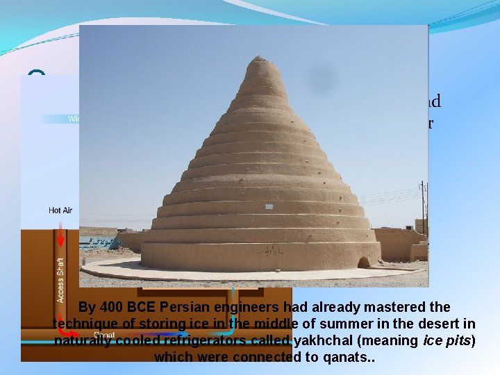 Qanat System Wind tower and qanat used for cooling. By 400 BCE Persian engineers