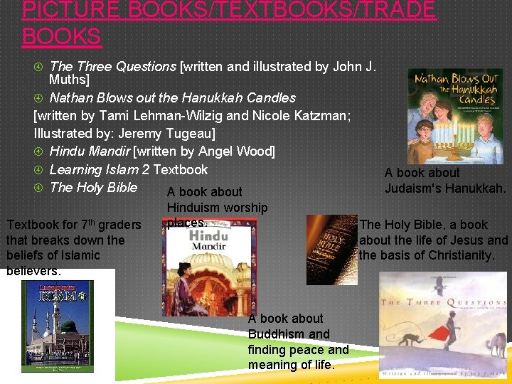 PICTURE BOOKS/TEXTBOOKS/TRADE BOOKS The Three Questions [written and illustrated by John J. Muths] Nathan